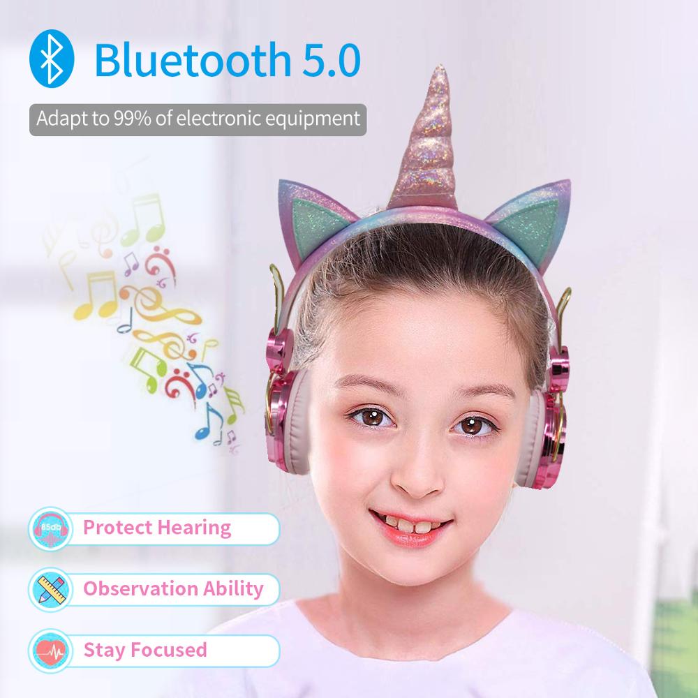 Écouteurs licorne sans fil Bluetooth 5.0, casque avec microphone, pour téléphone portable, tablette PC MP3