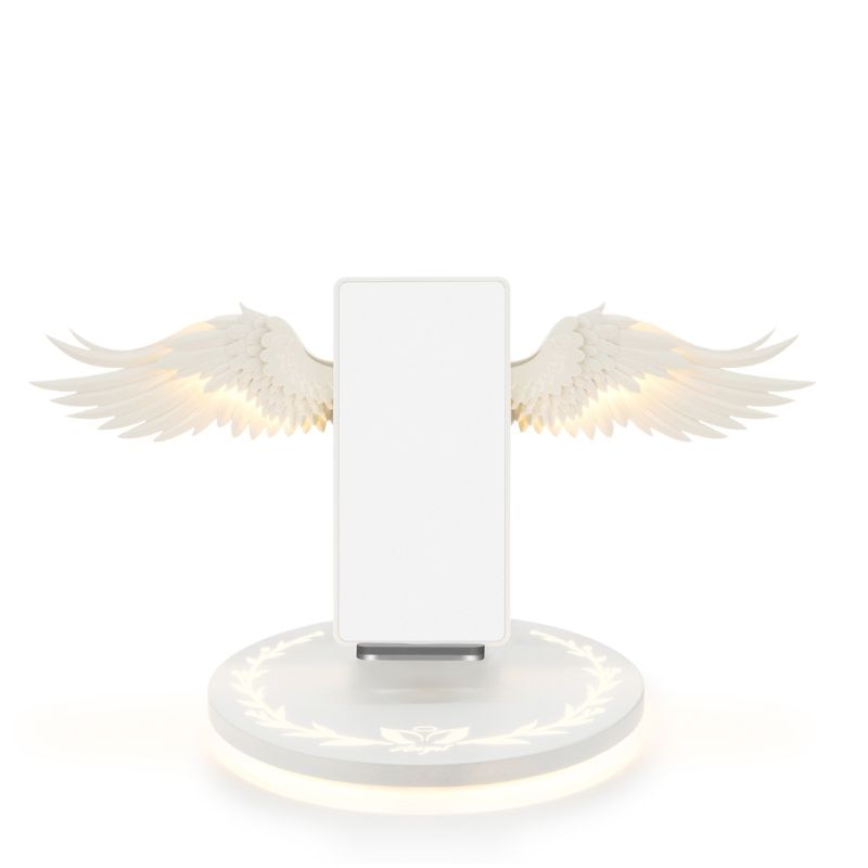 Base de carga inalámbrica LED Qi, 10W, Cargador rápido de alas de Ángel para móvil