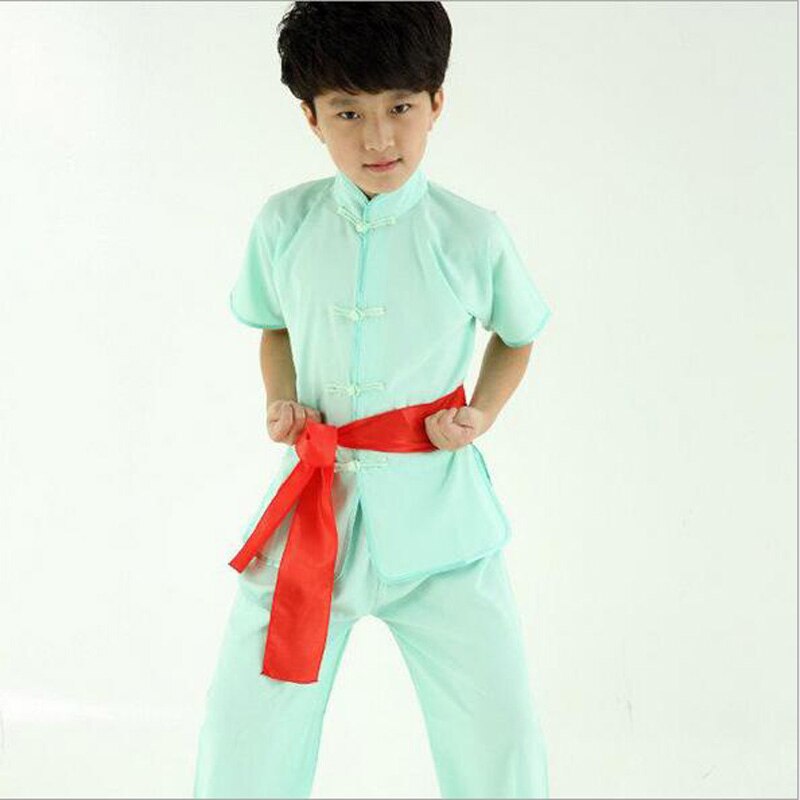 Kinderen kid blauw geel Taekwondo Dobok Wushu Kostuum Kimono Judo kleding Chinese Kung Fu Pak Tai Chi Martial Art Uniform