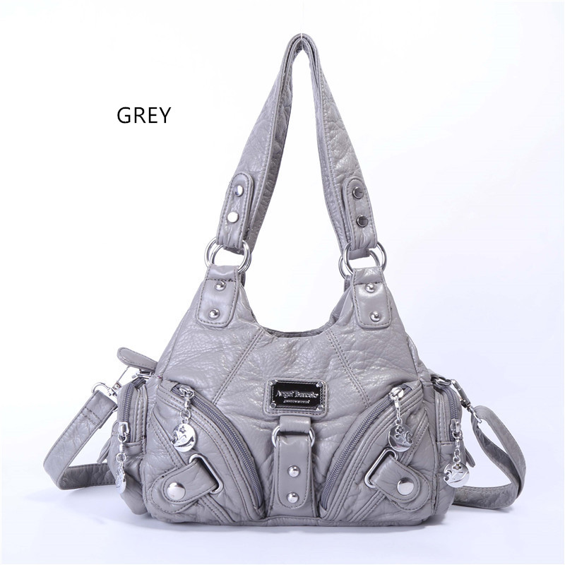 Women Vintage Purse Small Female Shoulder Bag Cute Tote Wash Faux Leather Handbag with Long Strap: grey