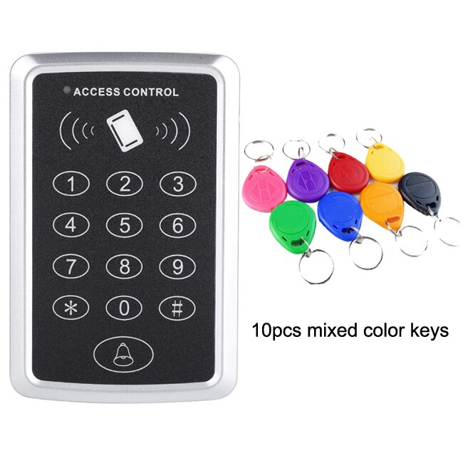 Waterproof 125KHz RFID Access Control Keypad Outdoor Rainproof Cover EM Card Reader 10pcs Keyfobs For Door Access Control System: AC 10 colored Key