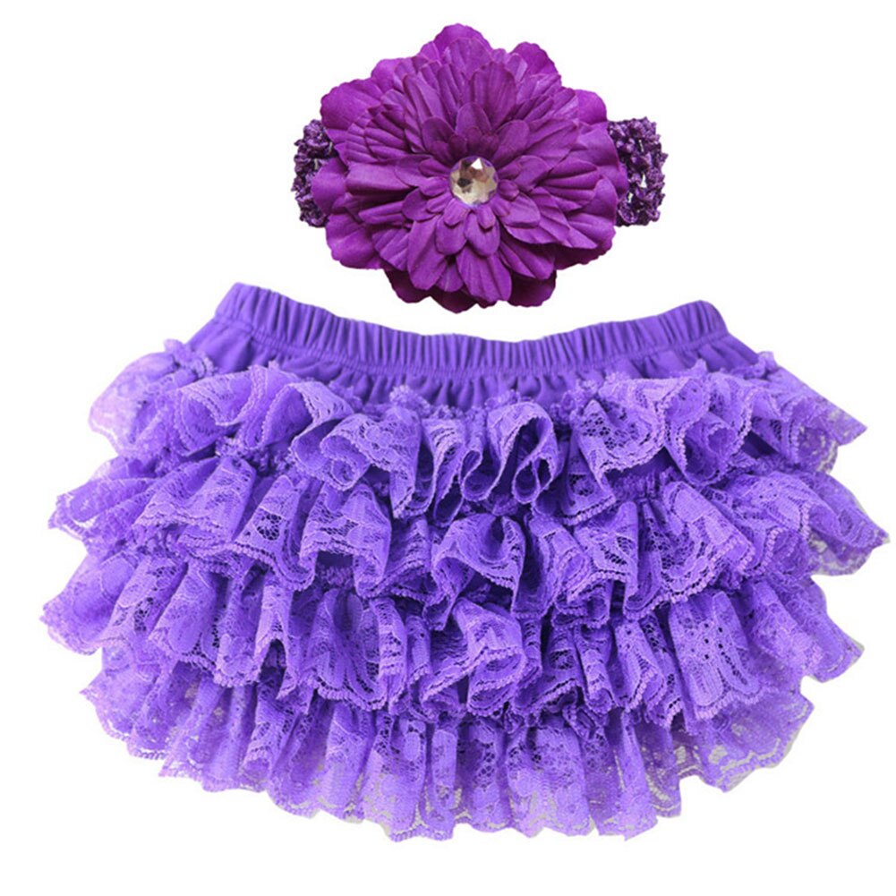 Cute Baby Girl Bloomers Diaper Cover Headband Set Newborn Ruffle Panties Lace Infant Shorts NSV775: Purple / 24M