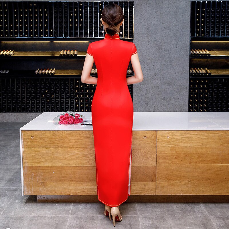 SHENG COCO S-5XL más tamaño largo Qipao Phoenix vestidos rojo chino vestido de boda patrón Fénix tradicional seda Cheongsam 4XL