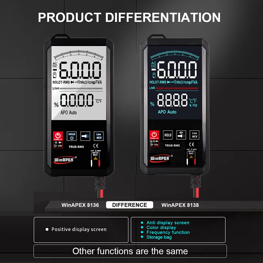 6000 Counts Automatic Digital Multimeter DC AC Voltage Frequency Tester Touch Screen Multimeter