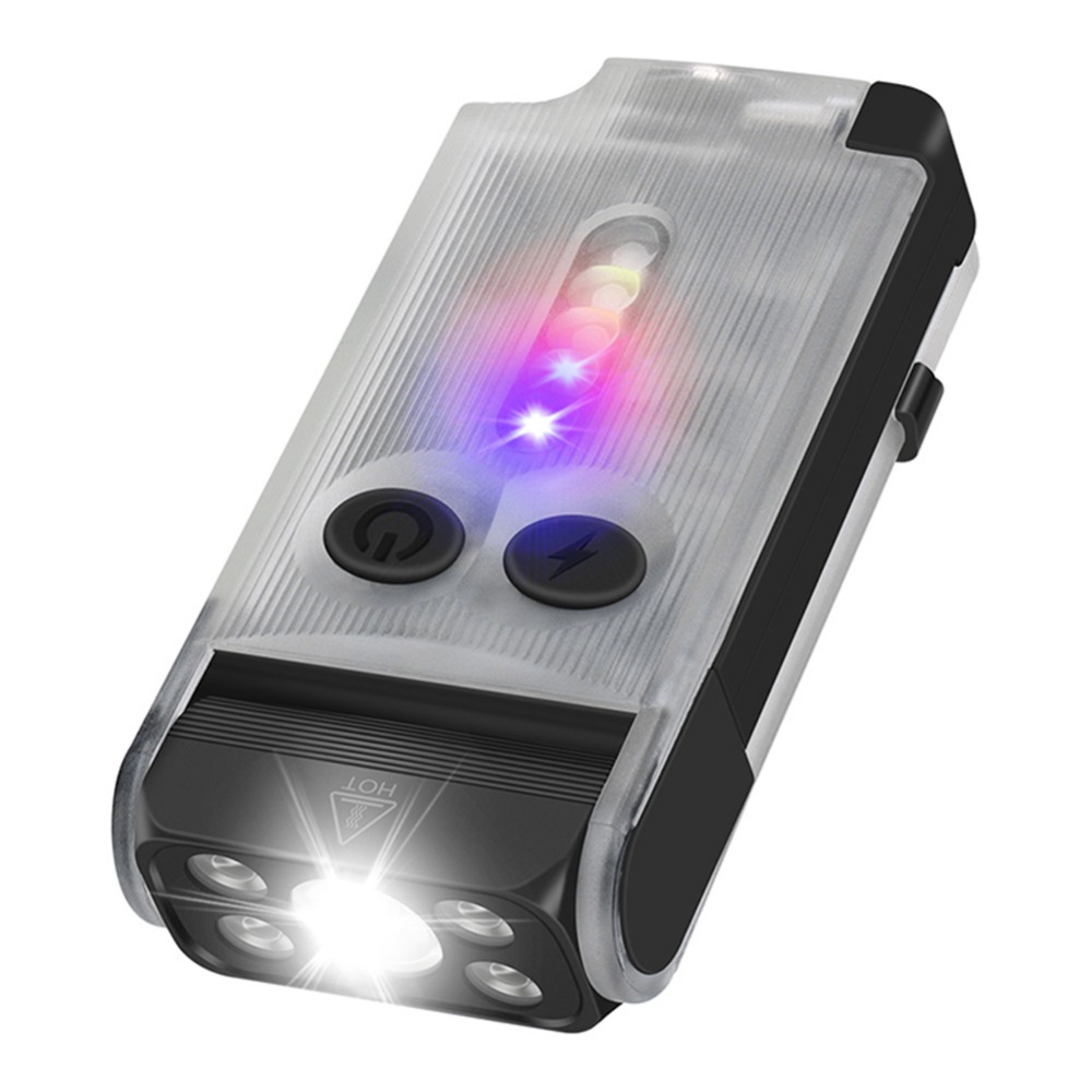 Med tovejs klips led-lommelygte type-c genopladelig lommelygte alarm nødsituation lille kraftig lommelygte buzzer 180 ° rotationshoved: Foranderlig