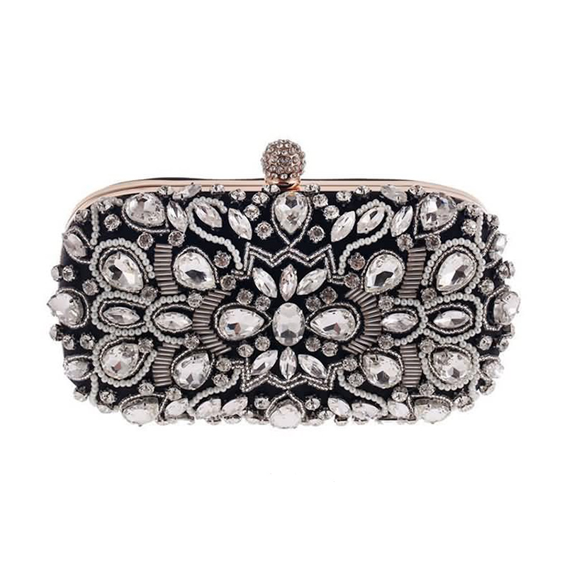 Women's Evening Clutch Bag Party Purse Luxury Wedding Clutch For Bridal Exquisite Crystal Ladies Handbag Apricot Silver Wallet: ZD0002Black