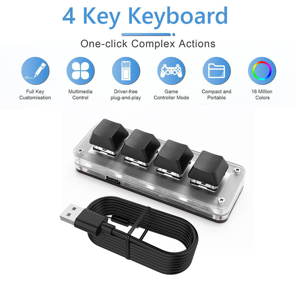 3 Key 1 Knob/4 Key Programming Macro Custom Knob Keyboard Gaming Keypad RGB Wired USB Mechanical Gaming Keyboard Mini Button