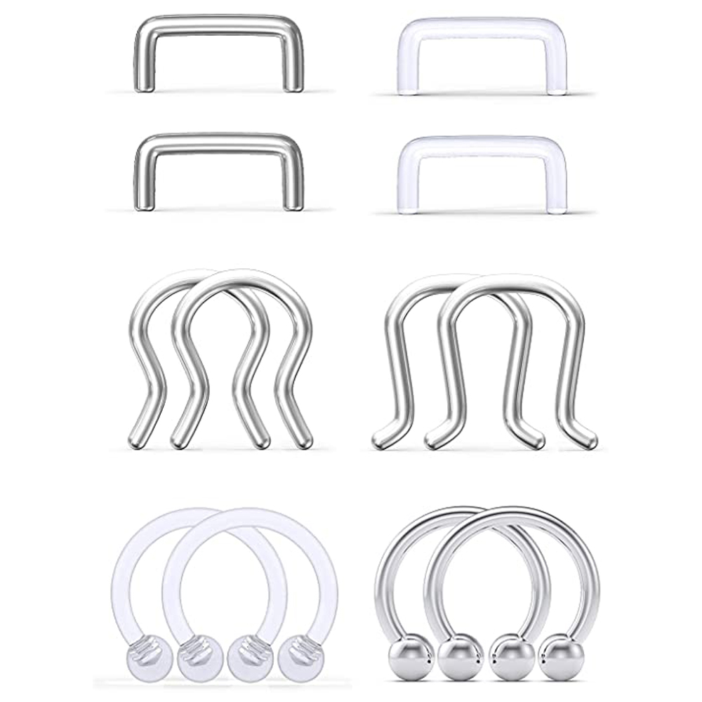 2 uds/12 Uds retenedor de tabique acrílico transparente y acero quirúrgico anillos para la nariz aro herradura cartílago Tragus tabique anillo Piercing corporal