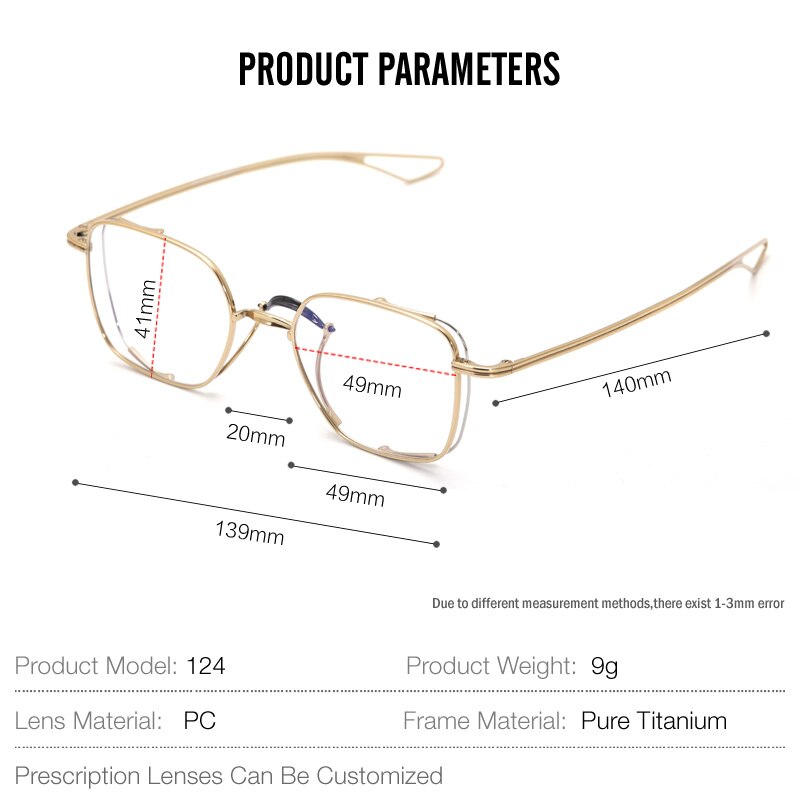 Pure Titanium Men Myopia Glasses Frame Square Optical Prescription Eyeglasses Japanese Handmade Gold-Rimmed Ultralight Eyewear