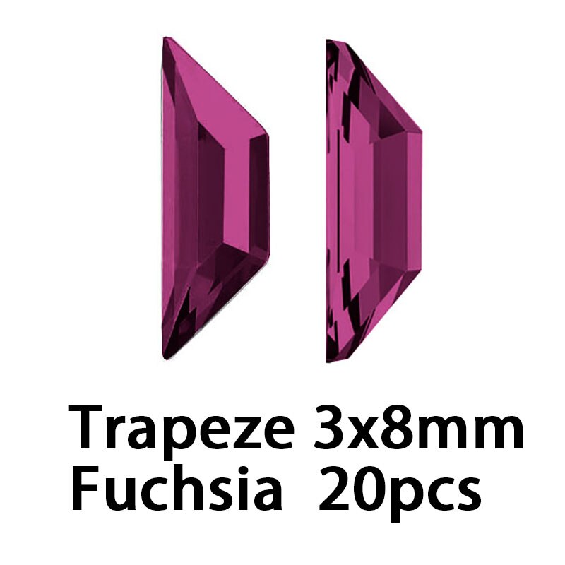 Warovsky-piedras para decoración de uñas, 20 Uds., Multicolor, trapecio 3D Strass 2772, gemas, diamantes de imitación, joyería para uñas: 3x8mm Fuchsia