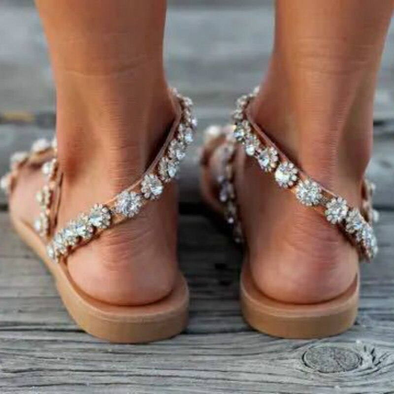 women Sandals plus Size shoes woman Flat Rhinestone Handmade Women's Sandals Set Toe Casual Shoes