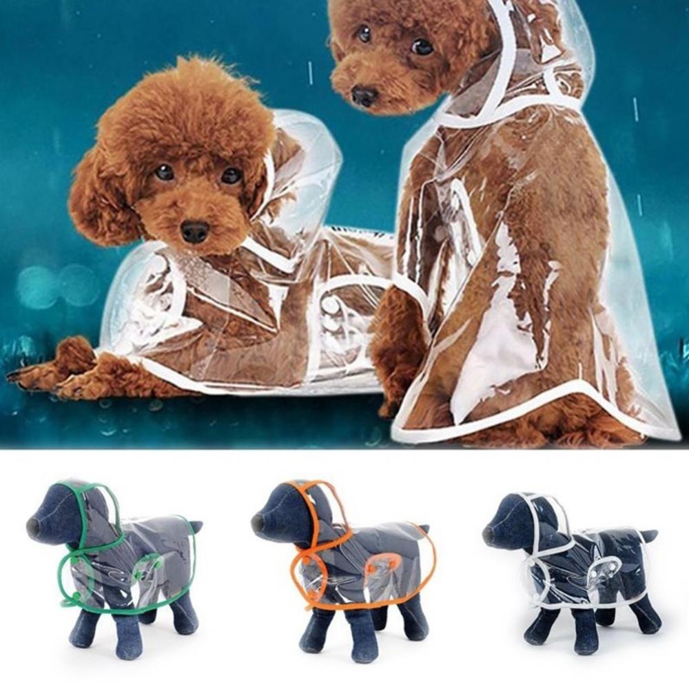 Pet Dog Puppy Waterproof Raincoat Jacket Rainwear Transparent Buttons Hood Coat