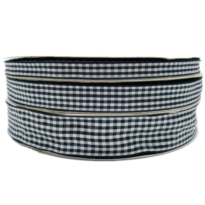 10/15/20/25mm 5 yards/lot svart rutigt band handgjorda band för rosettfest bröllop juldekoration gör-det-själv inslagning