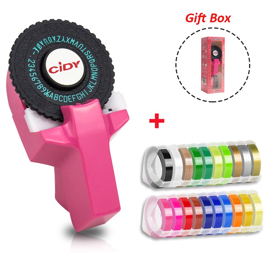Motex E101-Máquina Manual para hacer etiquetas CIDY, máquina de grabado C101, 20 cintas (9mm x 3mtrs): Pink
