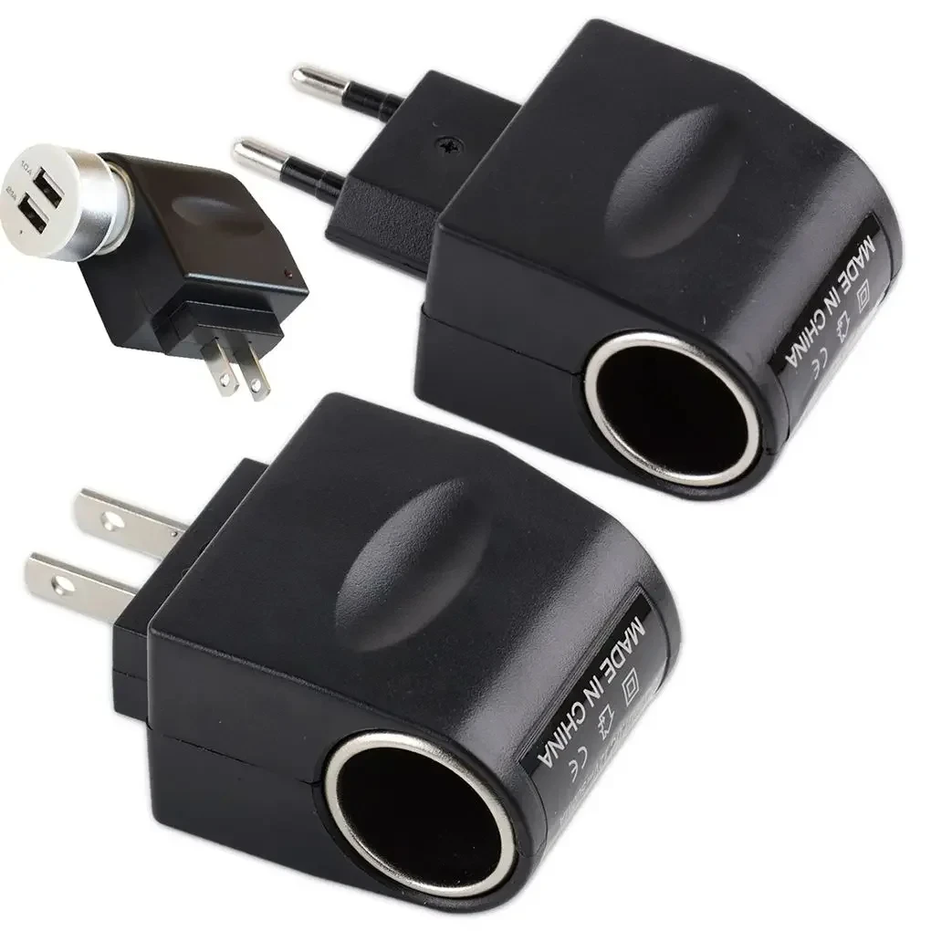 Ac-adapter med biluttak, billader, eu-plugg , 220v ac  to 12v dc, bruk for elektroniske bilenheter, bruk hjemme