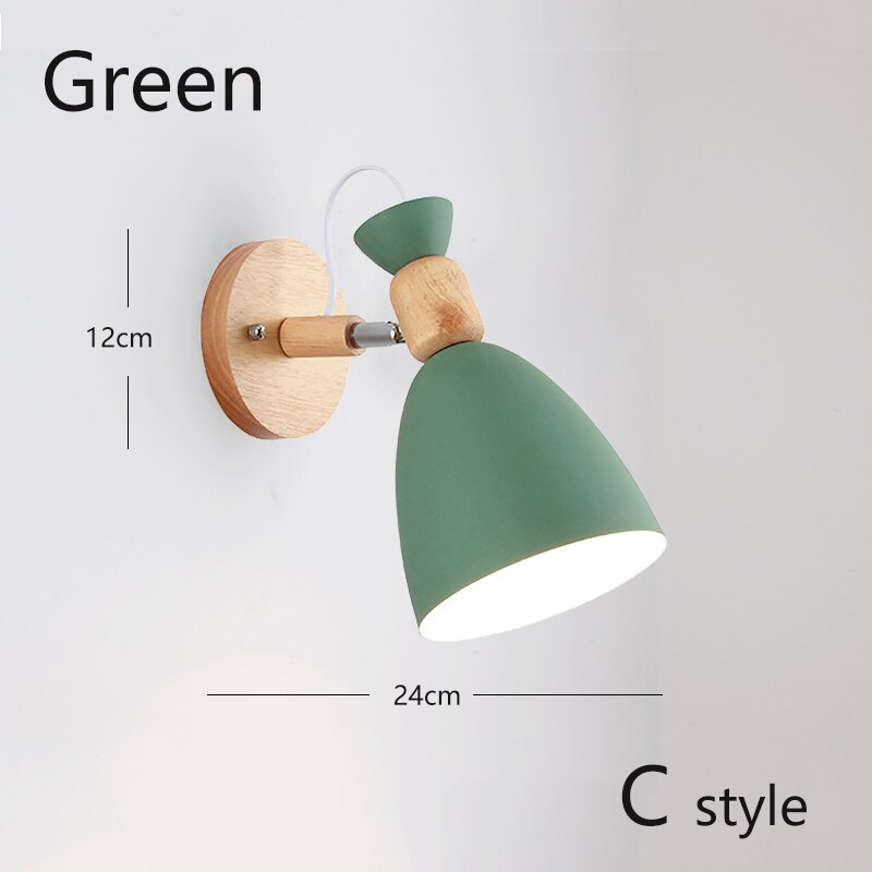 Nordic Hout Wandlampen Slaapkamer Naast Led-verlichting Zwart & Wit Moderne E27 Wandlampen Led Restaurant Bar Verlichting E27 ZBD0016: C Style Green