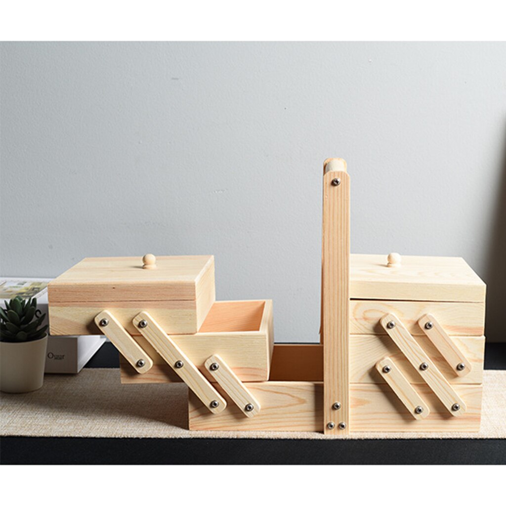 Cantilever 3 niveaux boîte à coudre en bois coudre Kits fournitures mallette de rangement porte-conteneur