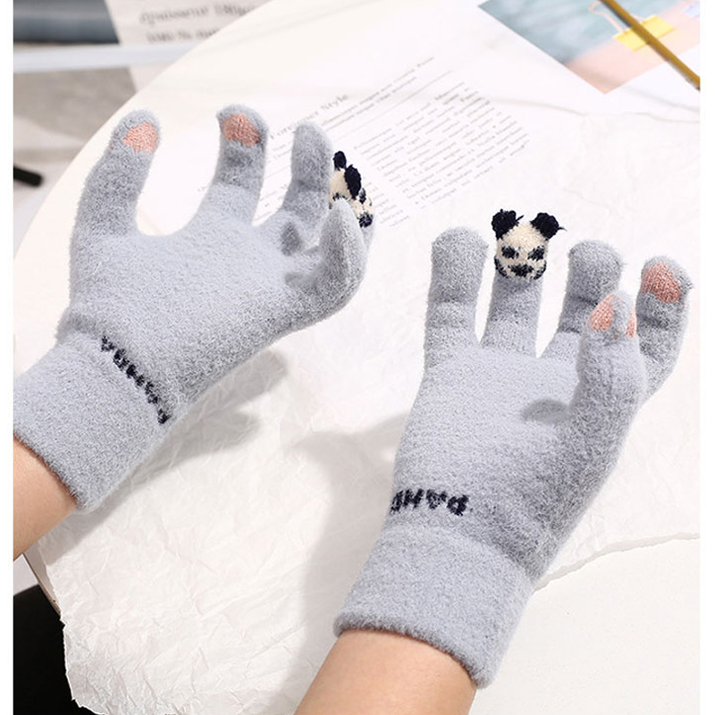 Mode Winter Pluche Handschoenen Stretch Gebreide Handschoenen Voor Meisjes Leuke Koude Warme Handschoenen Cartoon Panda Kids Handschoenen