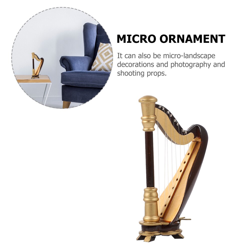 Miniature Harp Model Mini Wooden Harp Instrument Model with Storage Box