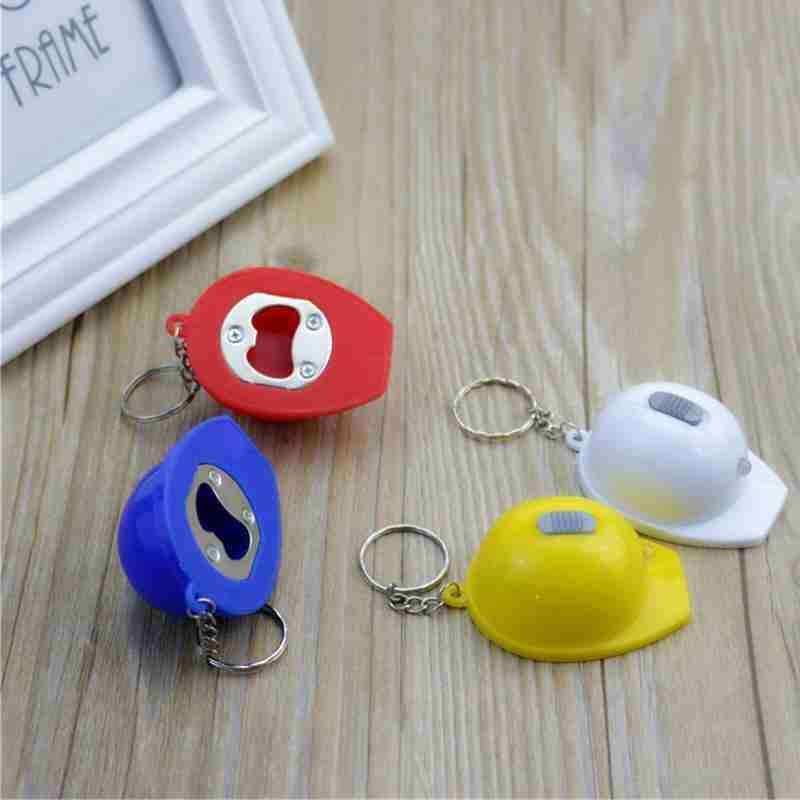 1pc Sicherheit Helm Typ Flasche Öffner Bahre klopfen LED mit Licht Schlüssel Ring mit Licht Tasche Anhänger