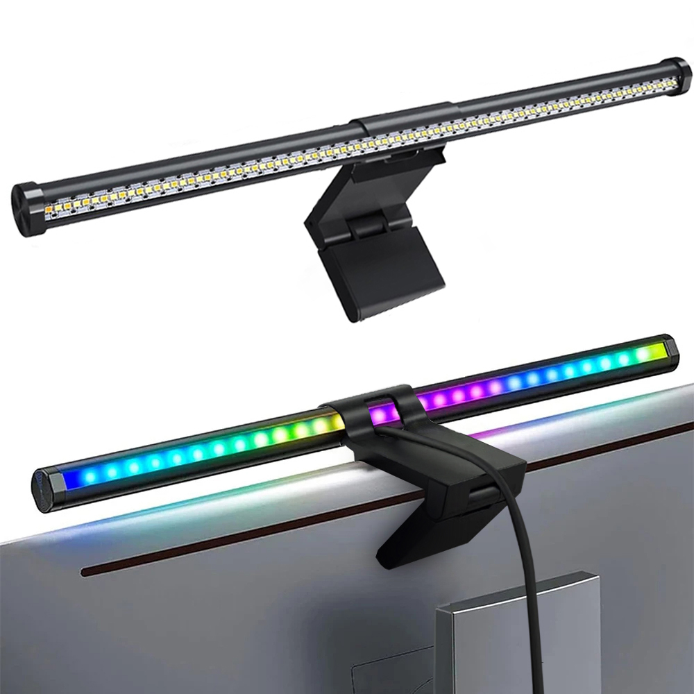Barra de luz LED para Monitor, luces colgantes para pantalla de ordenador, lámpara de mesa de atmósfera RGB para trabajo, estudio, lectura de juegos, iluminación de atenuación, 44cm: Azul