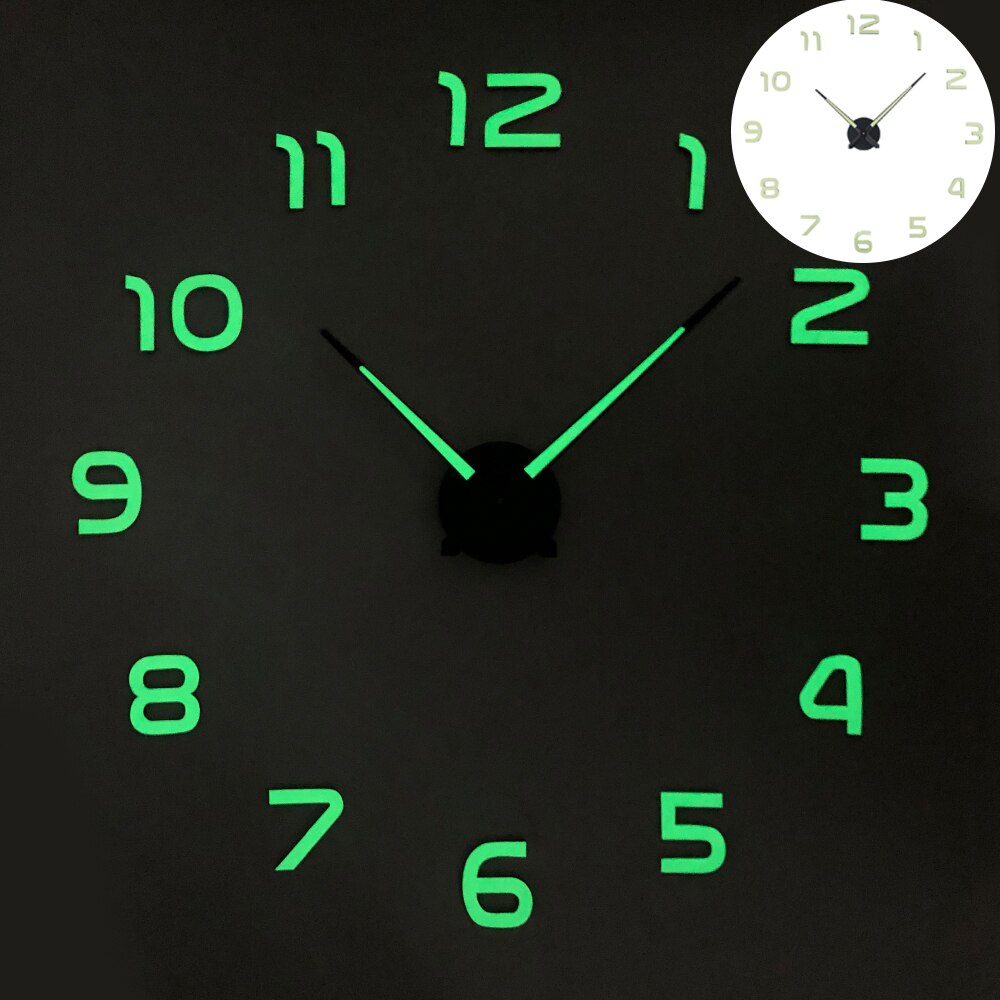 Luminous Large DIY Wall Clock In Wall 3D DIY Wall Clocks Home Office Decor Luminou Watch Sticker Quartz Large Wall Clock: A