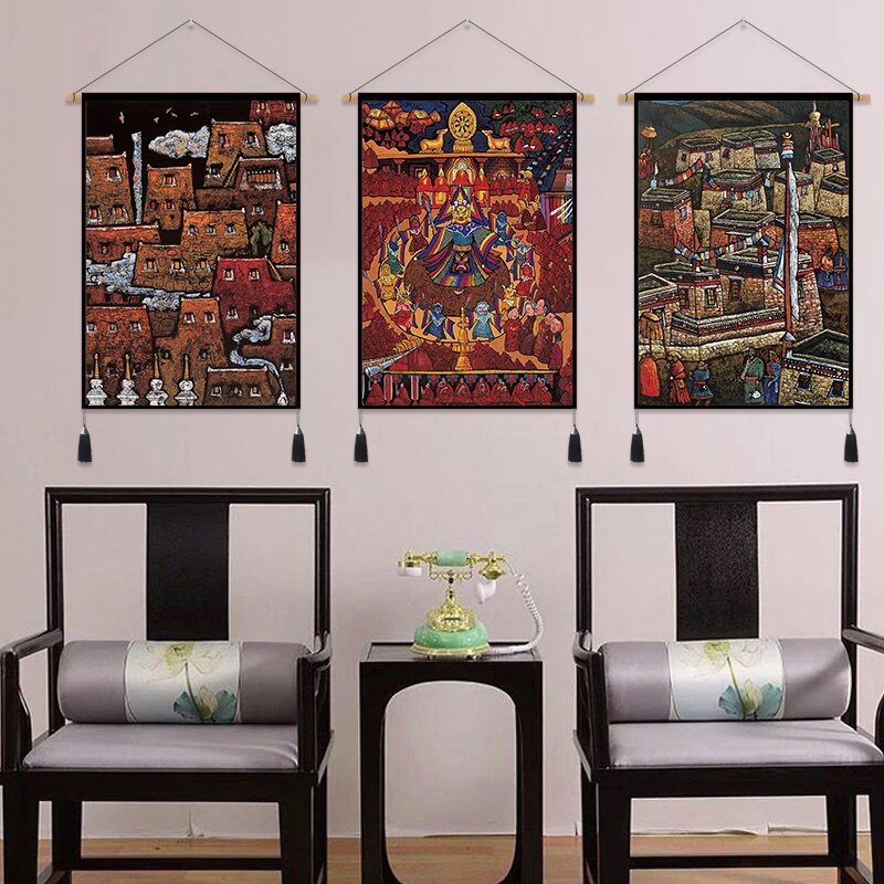 Tibetan Art Hanging Tapestry Velvet Cloth Scroll Painting Wall Pictures Home Tibet Bedroom Art Ethnic Decorative Wall Tapestries
