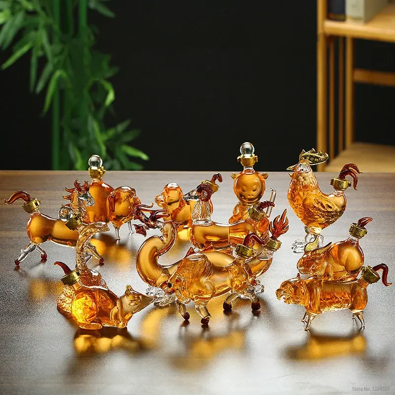 Loodvrije Whisky Karaf, Chinese Dierenriemvormig , Barware, Wijnglazen Fles Voor Drank Scotch Bourbon