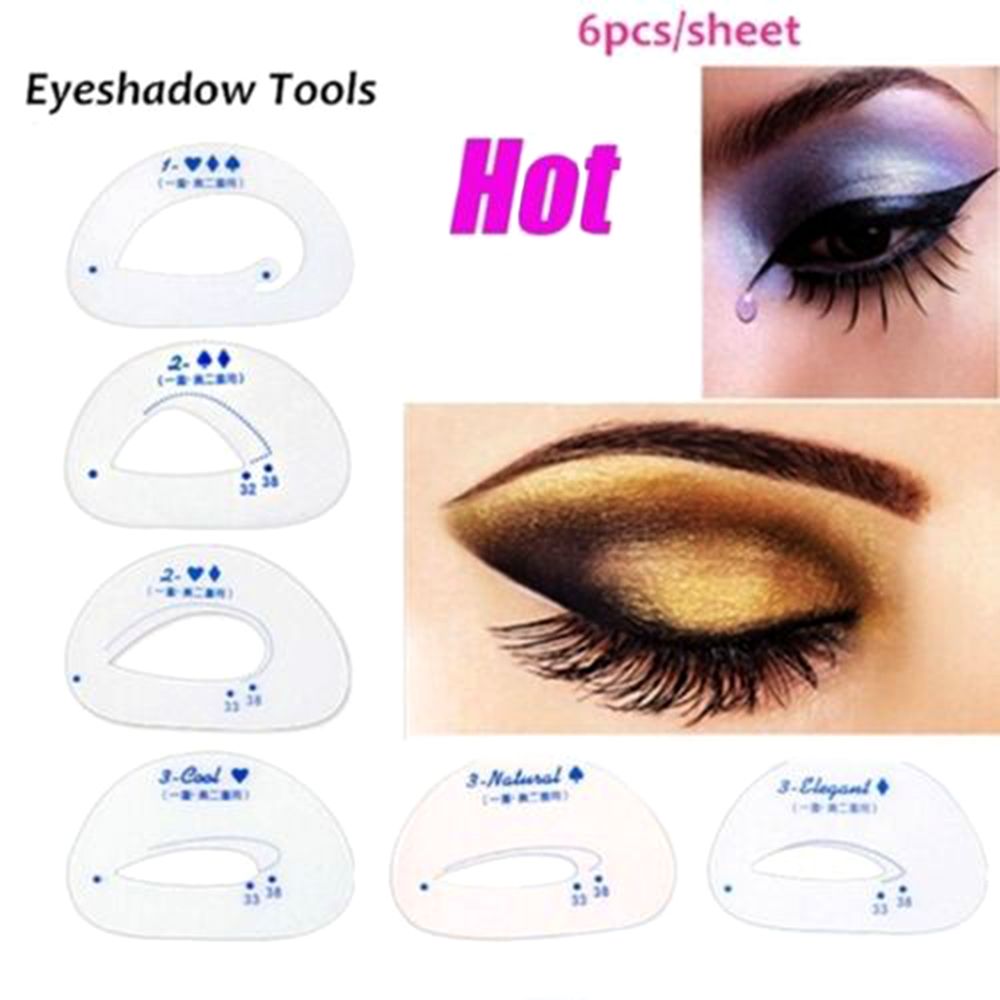 6pcs Eyeliner Stencil Cat Eye Fish Tail Double Wing Eyeliner Stencil Models Template Shaping Tools Eyebrows Template Card Diy