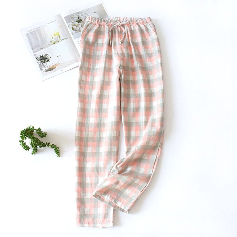 Autumn Women Pajama Pants Casual Loose Pink Green Plaid Pajamas Trousers Comfy Breathable Female Sleep Bottoms Sleepwear: Pink / L