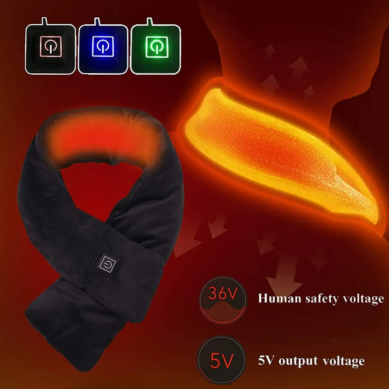 Winter Beheizter Halswärmer USB Aufladbare Damen Herren Halswärmer 3-stufiger beheizter Wärmer Schal Nackenstütze Wärmer Lätzchen Beheizter Schal