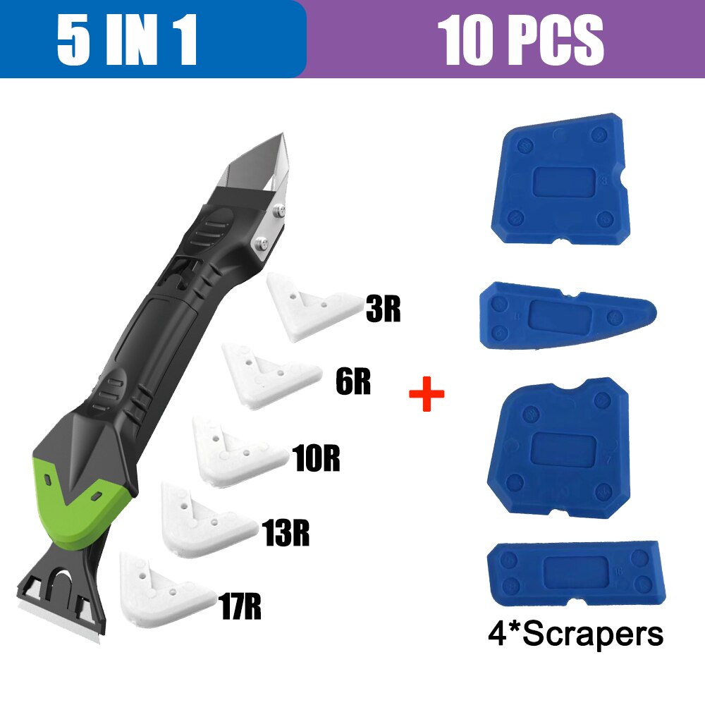 Kit de herramientas para calafateo de silicona 5 en 1 para eliminar calafateo, boquilla de sellado, espátula multifunción: 5 in 1 Scraper Set B