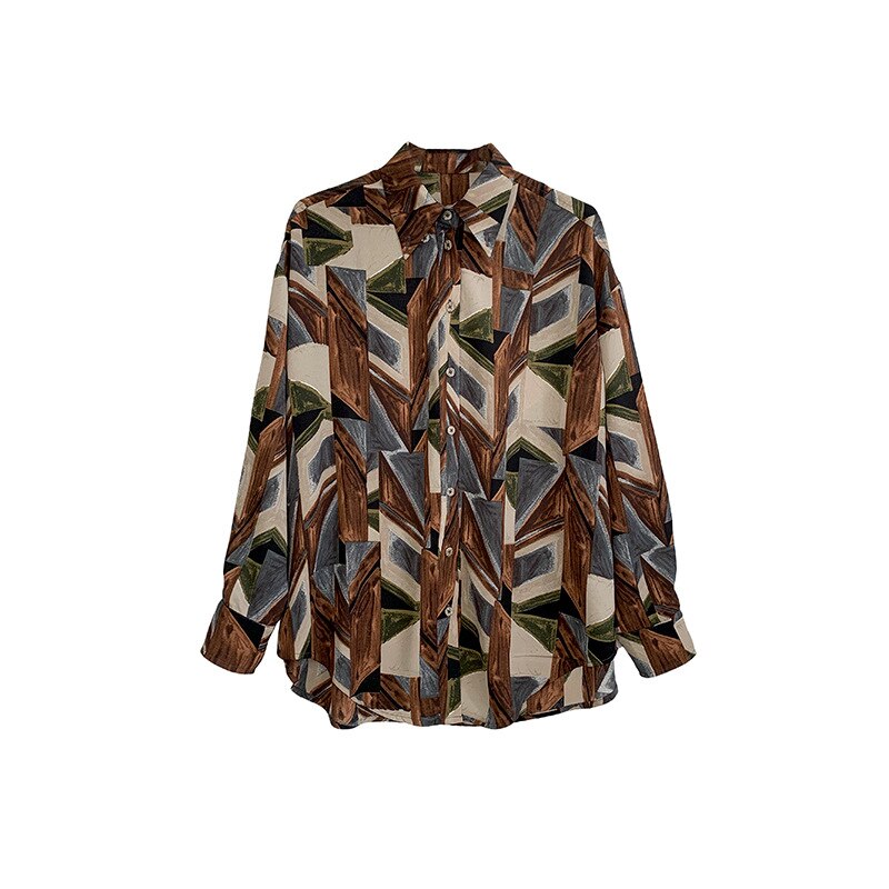 Kesäinen geometrinen printti paitapusero naisten rento käännettävä kaulus kokohihainen sifonkipaita crriflz