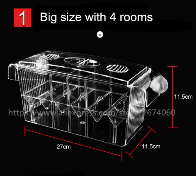 2 Rooms Betta Fish Breeding Boxes Double Guppies Hatching Incubator Isolation Acrylic Mini Aquarium Tanks Durable AT004: new one with 4 rooms