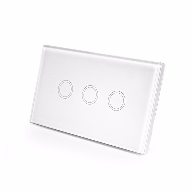 Sesoo os standard fjernbetjeningskontakter 3 gang 1- vejs, trådløs fjernbetjening vægkontakt, krystalglas smart switch: Hvid