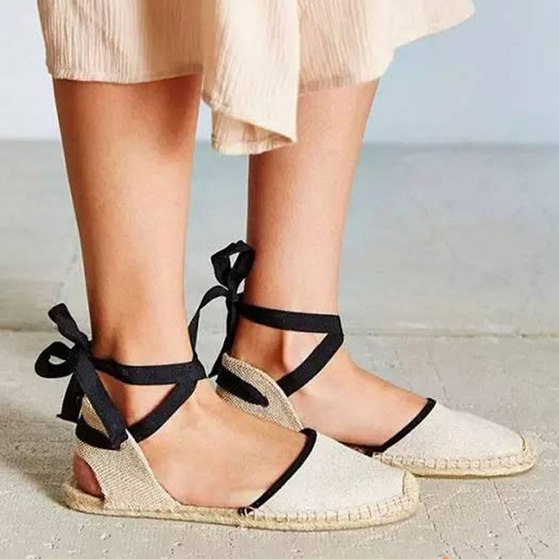 Alpargata de lona MVVJKE para mujer, zapatos planos con correa en el tobillo, parte inferior de cáñamo, zapatos de pescador para Primavera/otoño , mocasines para mujer