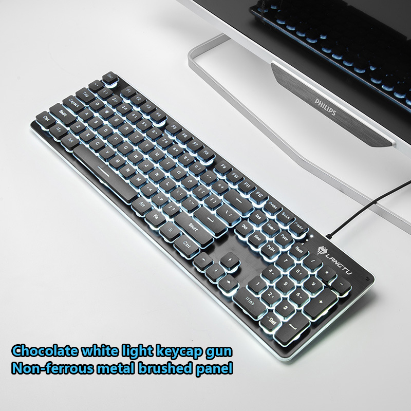 RGB Game Keyboard With Mouse Set Pink Mute Silent Film Cute Backlit Office Game Peripherals Suitable For Laptop: Black White Light