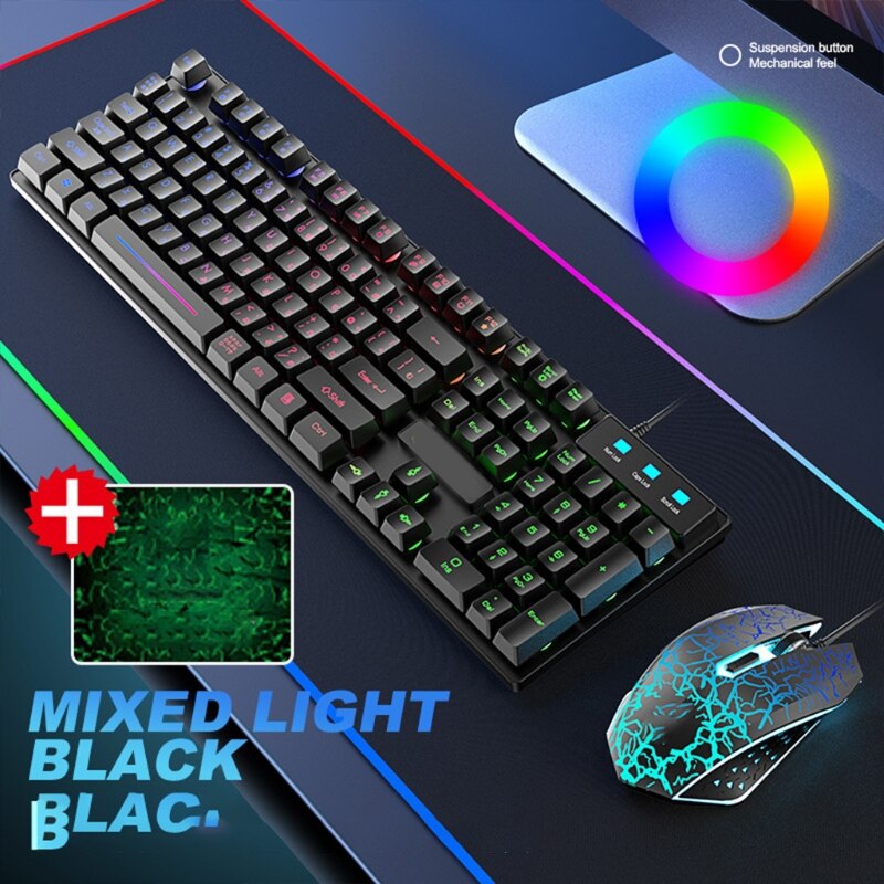 LED Gaming Keyboard and Mouse Combo T13 Rainbow Backlit USB Backlight Mouse,for PC Laptop Computer Game,Work