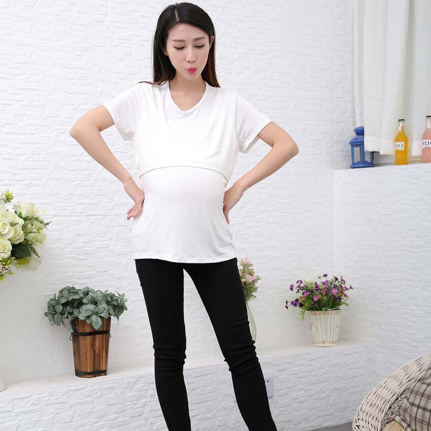 Maternity Clothes Spring Summer Striped Loose Casual Breastfeeding Blouses Tops for Pregnant Women Pregnancy Tanks: Ivory / XL