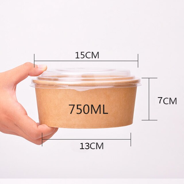 50 Contenedores de paple Kraft, ensaladero 500ml-1500ml: 750ml