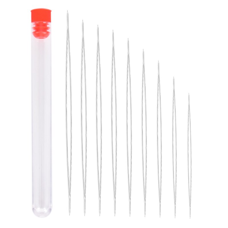 Aguja para abalorios bordada plegable de ojo grande de acero de 9 uds, agujas de costura de hilo de tamaños surtidos, herramienta de joyería