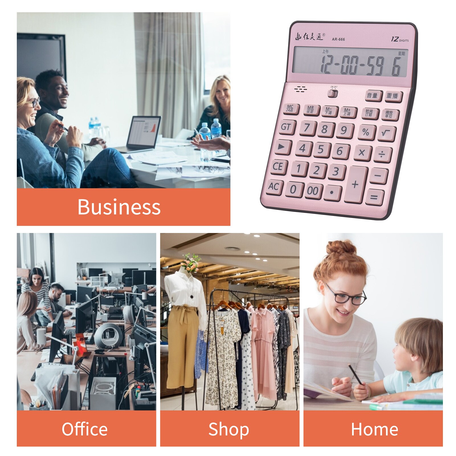 12 Digit LCD Display Electronic Calculator Musical Desktop Calculator Accounting Calculator Time Date Alarm Clock for office