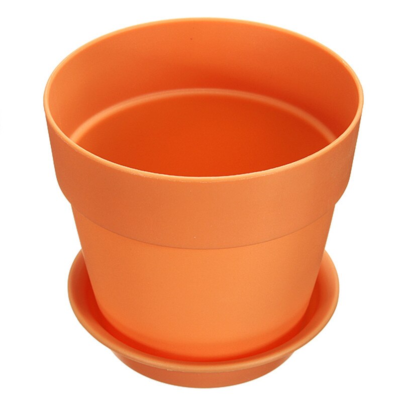 Pot de fleurs rond en résine plastique, 1 pièce, jardinière succulente, décor de jardin extérieur de maison avec plateau, plantes de jardin: Orange