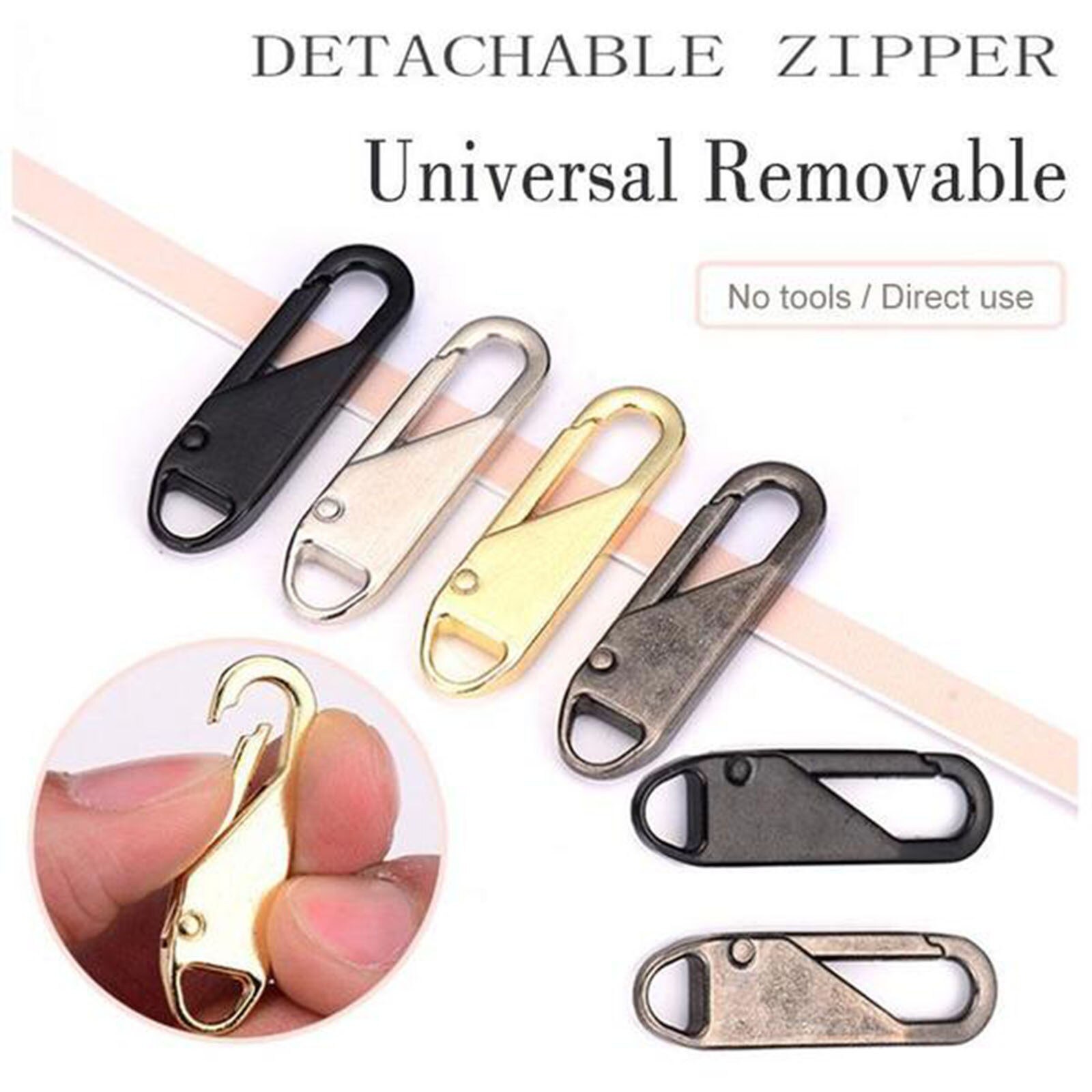 4pcs Universal Detachable Zipper Puller Metal Rubber Zipper For Bags Coats And Clothes