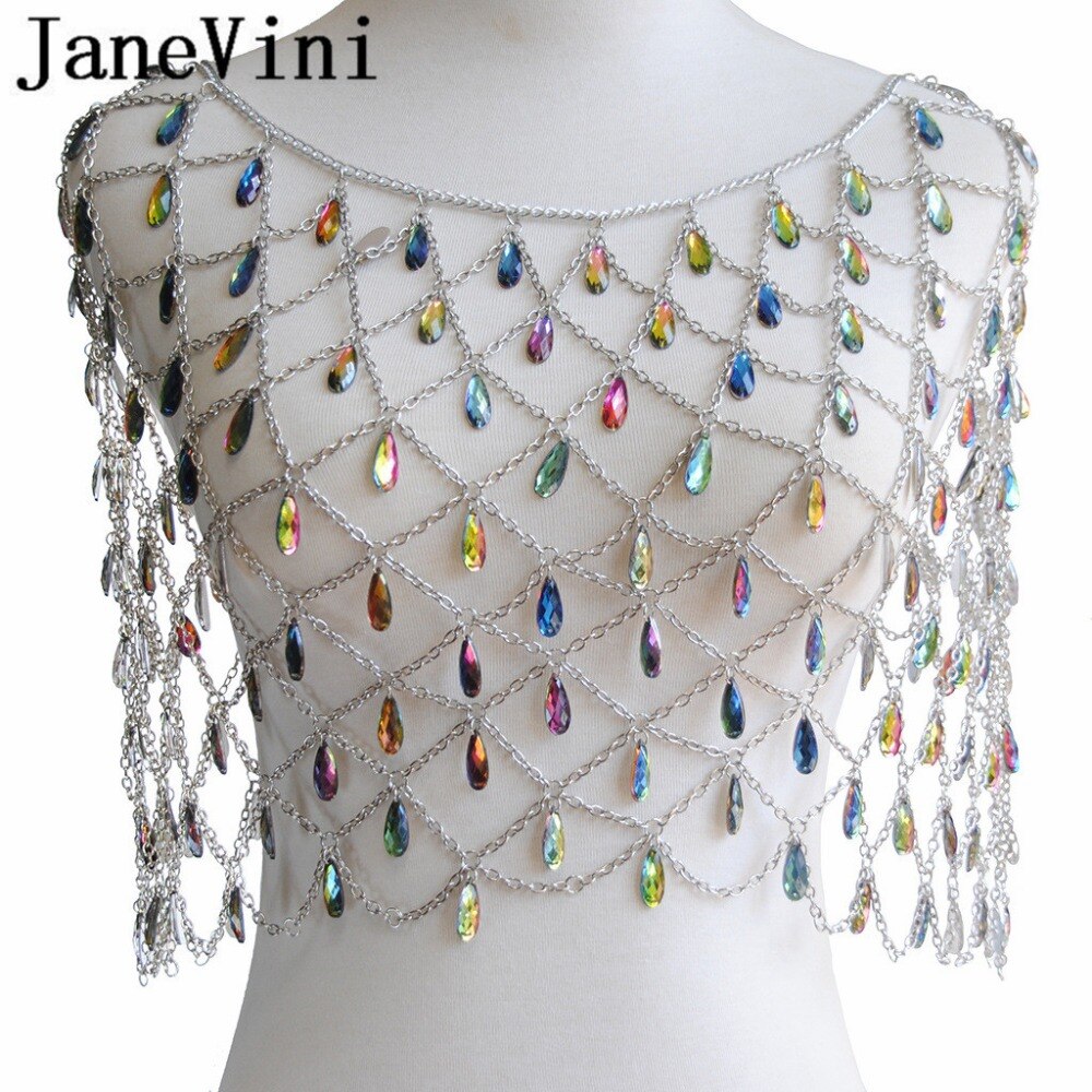 JaneVini 2019 Cristalli Colorati Collane di Perline Da Sposa Catena Della Spalla Da Sposa Avvolge Gocce Della Collana Dei Monili per Le Donne