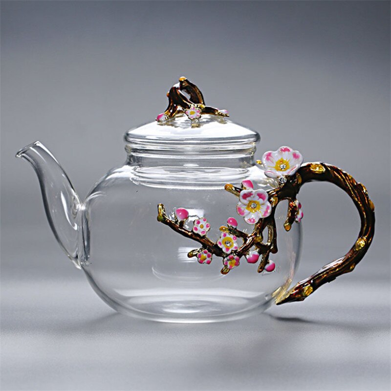 Enamel Color Heat-resistant Glass Teapot Coffee Bottle Transparent Glass Flower Tea Pot Portable Kettle