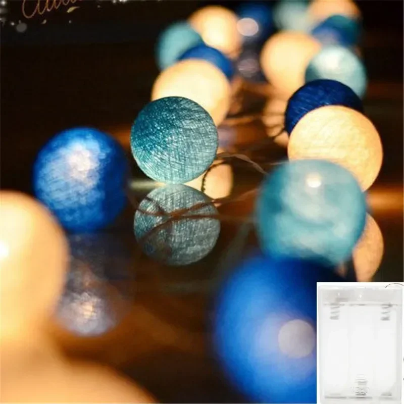 LED-Lichterkette mit Baumwollkugeln, batteriebetrieben oder USB-betriebene Feengirlande, Lichterketten, Weihnachten, , Hochzeit, Party-Dekoration: Grün / 0.5W