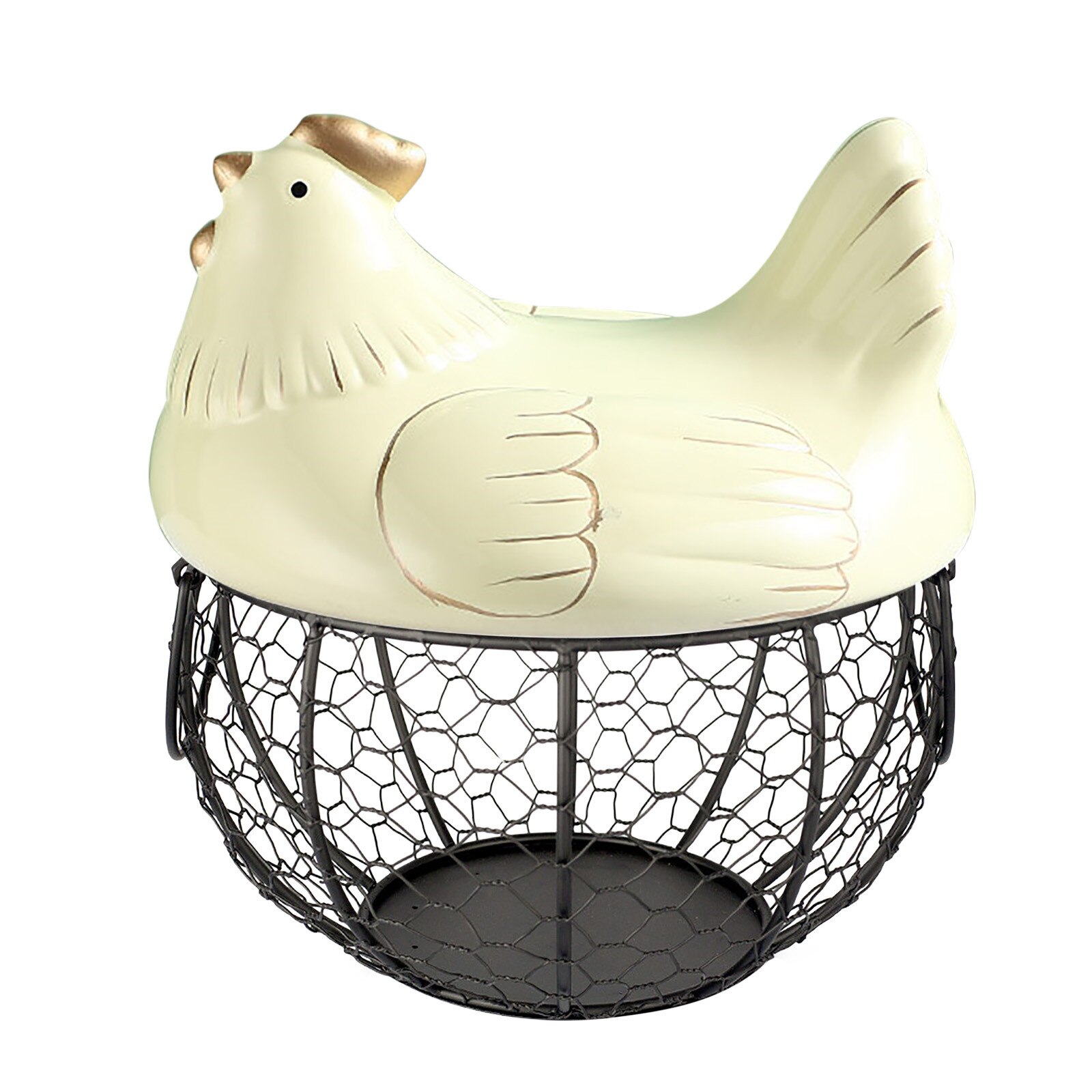 Ceramic Egg Holder Organizer Storage Basket Egg Basket Fruit Container Ceramic Hen Decorative Kitchen Basket Egg Storage: Beige 
