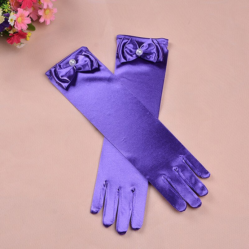 Long Princess Dance Stage Gloves Satin Kids Girls Wedding Dress Costume Accessories with Bow Children &#39;s Day Birthday Xmas