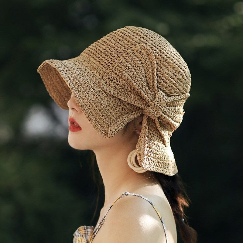 Förälder-barn raffia rosett solhatt bred brätte diskettiga sommarhattar för kvinnor strand panama halmkupol hinkhatt femme shade hatt